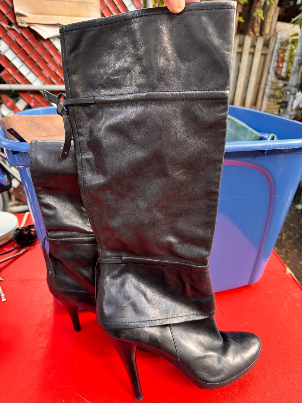 Nine West Black Leather Knee-High Stiletto Boots